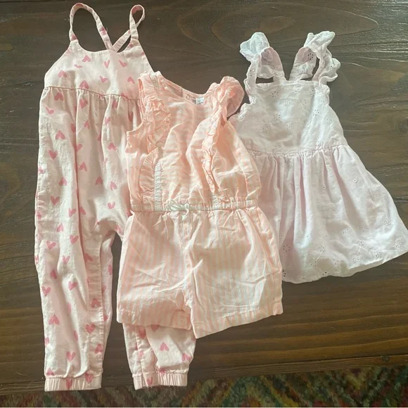 18m bundle pink heart overall, striped romper and delicate dress - Picture 1 of 10